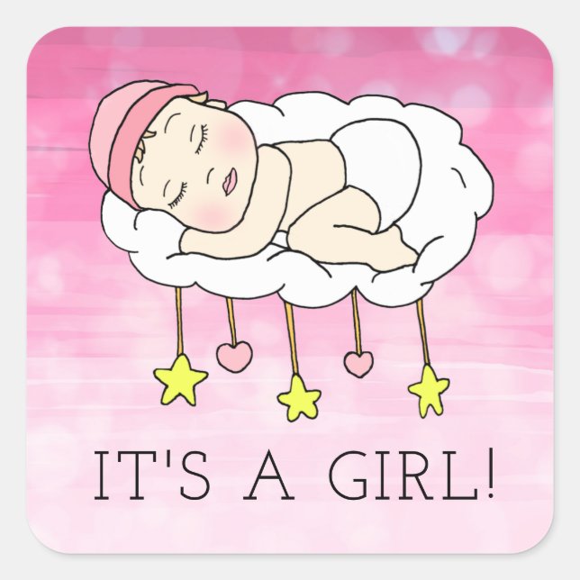 It's a Girl , Baby Shower or Birth Announcement Square Sticker (Front)