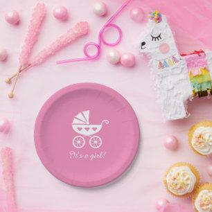 Its a girl baby shower paper plates with carriage