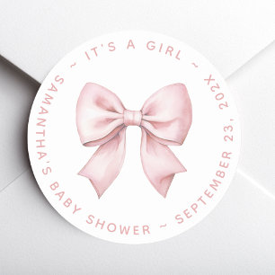 It's a Girl Baby Shower Pink Bow Classic Round Sticker
