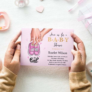 It's a Girl Baby Shower Pink Girl Shoes Invitation Postcard