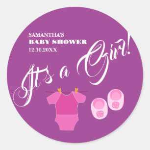 It's a Girl! Baby Shower Pink Modern. Napkins Classic Round Sticker
