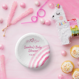 ITS  A GIRL BABY SHOWER PINK RAINBOW PASTEL RETRO PAPER PLATE
