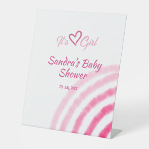 ITS  A GIRL BABY SHOWER PINK RAINBOW PASTEL RETRO PEDESTAL SIGN