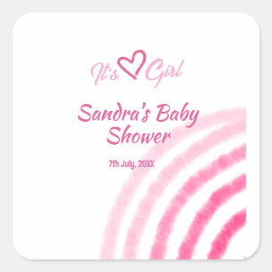 ITS A GIRL BABY SHOWER PINK RAINBOW PASTEL RETRO SQUARE STICKER