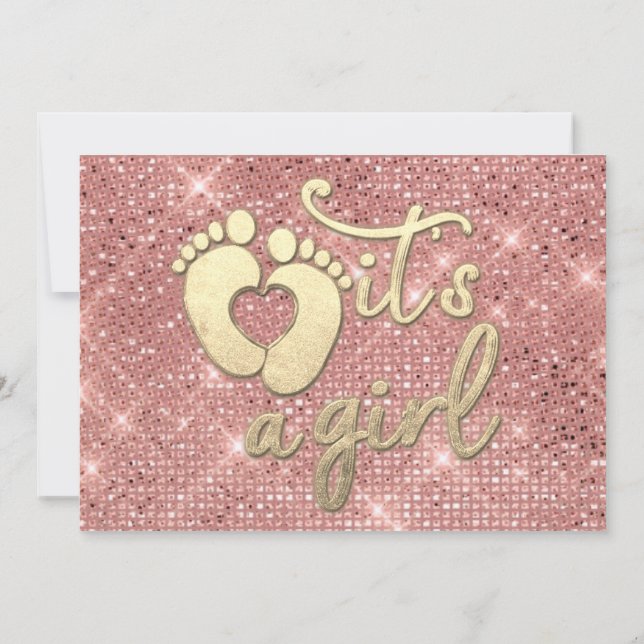  It's A Girl  Baby Shower Rose Gold Feet Heart  Invitation (Back)