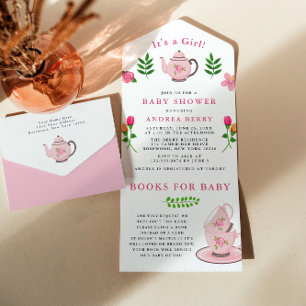 It's a Girl Baby Shower Tea Party All In One Invitation