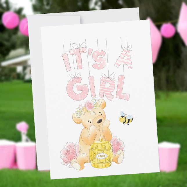 It's a Girl Baby Shower Teddy Bear HoneyBee Invite (Creator Uploaded)
