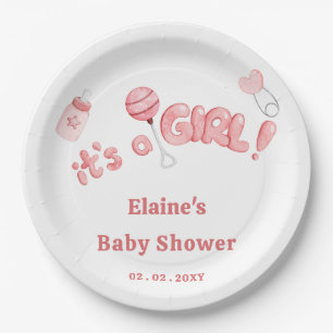 Its a Girl Baby Things Pink Girl Baby Shower Paper Plate
