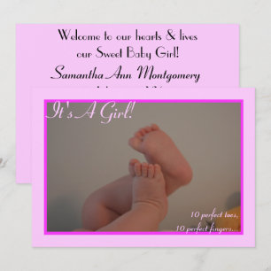 It's a Girl Baby Toes Photo Pink Announcement