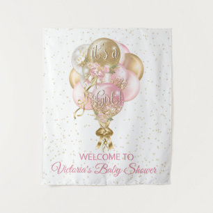 Its a Girl Balloon Baby Shower Banner Backdrop Tapestry