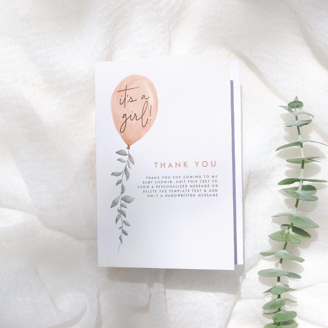 Its A Girl Balloon Greenery Baby Shower Thank You (Creator Uploaded)