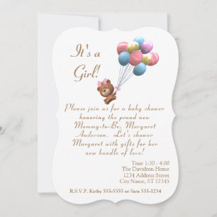 It's a Girl Bear and Balloons Theme Invitation