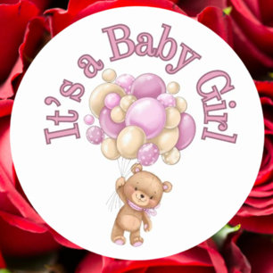 Its a girl Bear Baby Shower  Classic Round Sticker