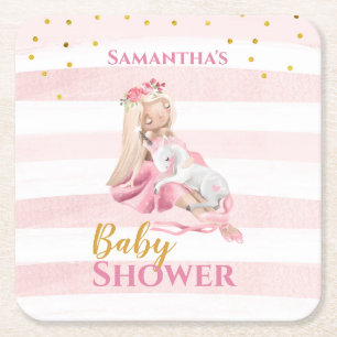 It's a Girl Beautiful Ballerina Baby Shower Square Paper Coaster