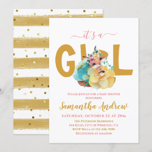 It's a Girl Beautiful Fox Illustration Baby Shower Invitation