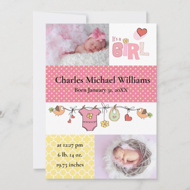It's a Girl - Birth Announcement (Front)