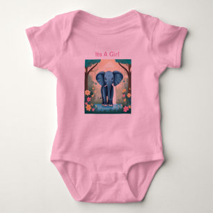 Its A Girl Blue Baby Elephant, Baby Bodysuit