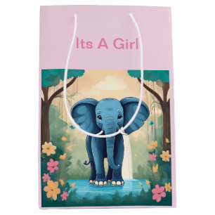 Its A Girl Blue Baby Elephant, Medium Gift Bag