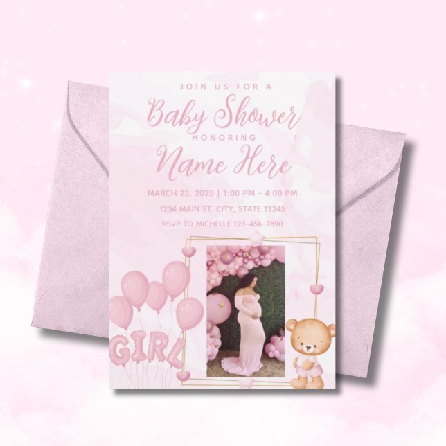 It's a Girl Blue Gold Custom Photo Baby Shower Invitation (Creator Uploaded)