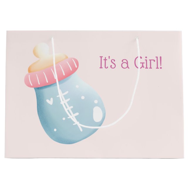 It's a Girl Blue & Pink Baby Bottle Cute Large Gift Bag (Front)