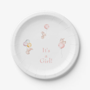 It's a Girl Blush Bunnies Baby Shower Paper Plate