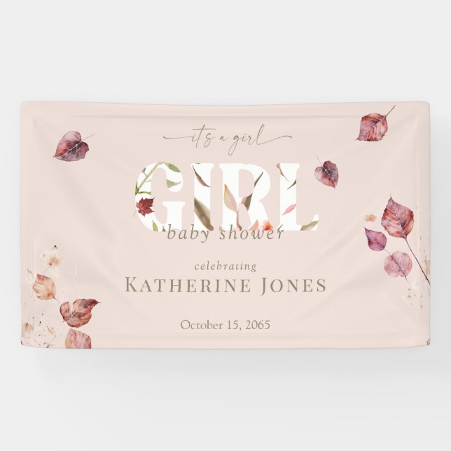 It's a Girl Blush Fall Baby Shower Banner (Horizontal)