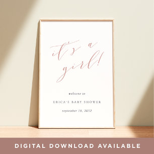 It's a Girl Blush & Gray Baby Shower Welcome Sign