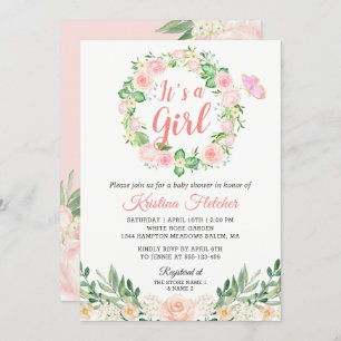 It's a Girl Blush Peach Floral Garden Baby Shower Invitation