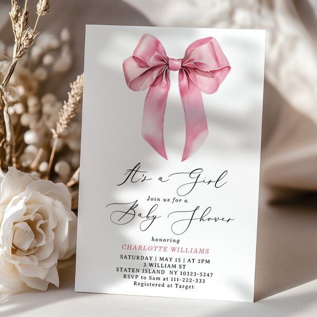 Its a girl  Blush pink Bow Baby Shower Invitation (Creator Uploaded)