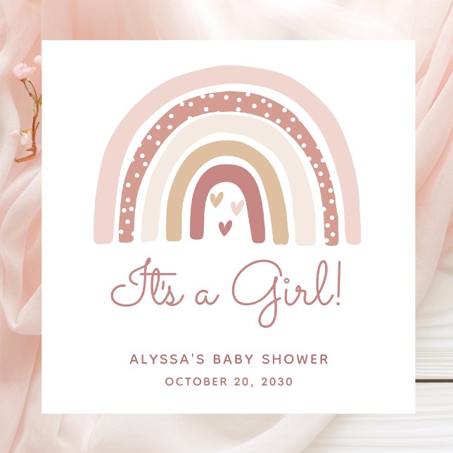 It's A Girl Boho Rainbow Baby Shower Napkin (Creator Uploaded)