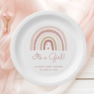 It's A Girl Boho Rainbow Baby Shower Paper Plate