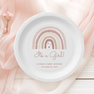 It's A Girl Boho Rainbow Baby Shower Paper Plate