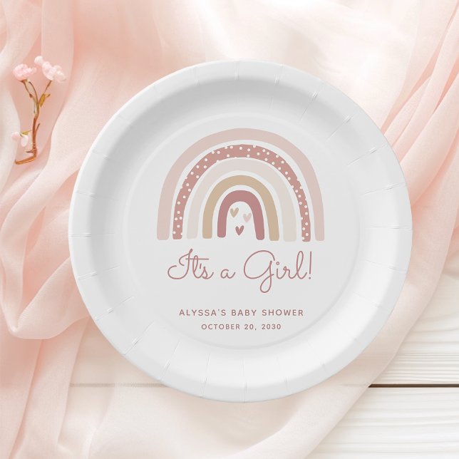 It's A Girl Boho Rainbow Baby Shower Paper Plate (Creator Uploaded)