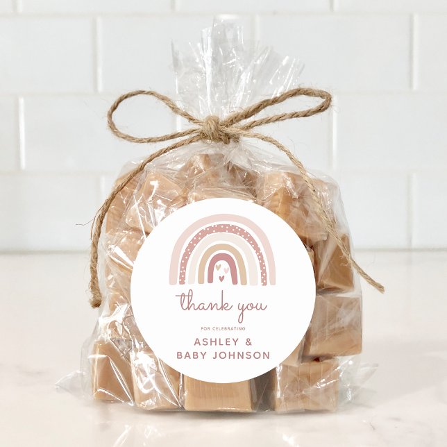 It's a Girl Boho Rainbow Baby Shower Thank You Classic Round Sticker (Creator Uploaded)