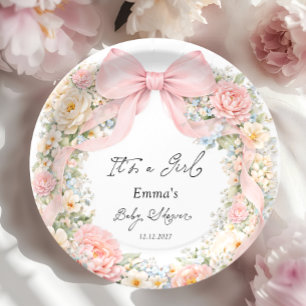 It's a Girl Bow Coquette Bow Baby Shower Paper Plate