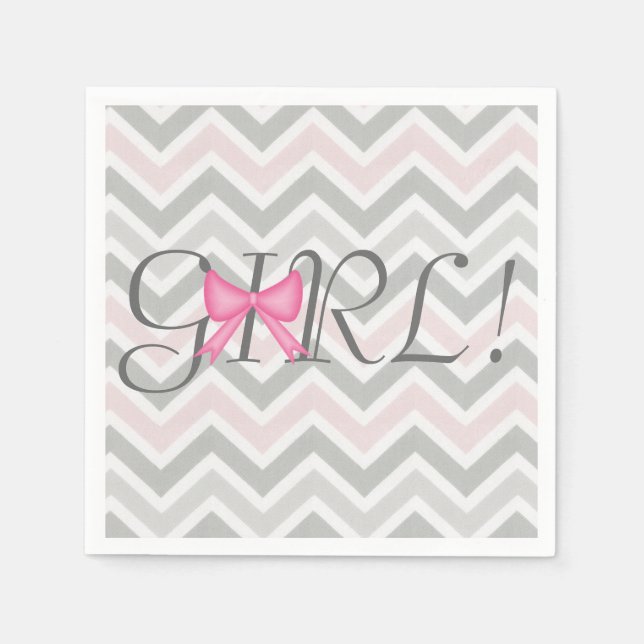 It's a Girl! Bow Themed Baby Shower Napkins (Front)