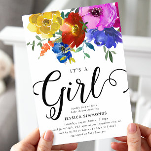It's a Girl Bright & Bold Florals Baby Shower Invitation