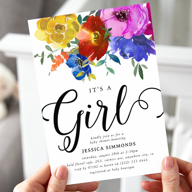 It's a Girl Bright & Bold Florals Baby Shower  Invitation (Creator Uploaded)