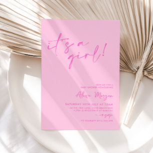 It's a Girl! Bright Pink Minimal Baby Shower Invitation