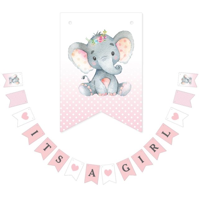 Its A Girl Bunting Flags Banner Elephant Pink (Creator Uploaded)