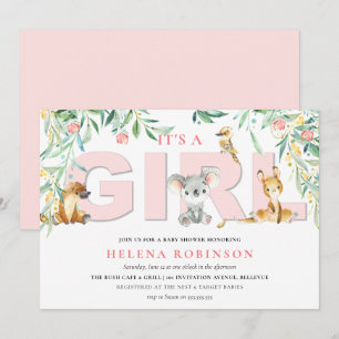 It's A Girl Bush Babies Baby Shower Invitations