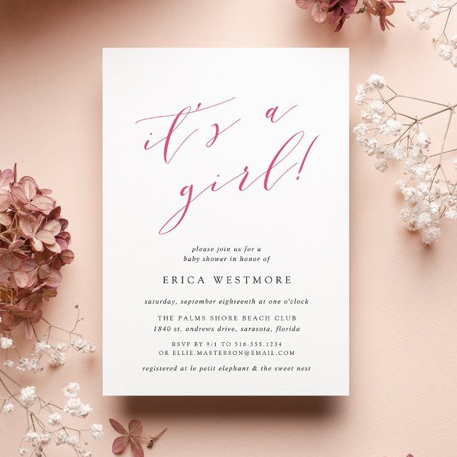 It's a Girl | Calligraphy Baby Shower Invitation (Creator Uploaded)
