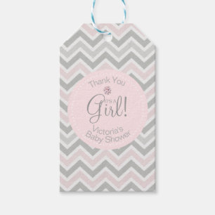 Its a Girl Chevron Pink Grey Grey Baby Shower Gift Tags