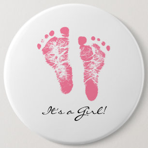 Its a Girl Chic Pink Newborn Footprints 6 Cm Round Badge