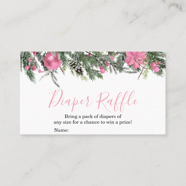 It's a Girl Christmas Baby Shower Diaper Raffle Business Card (Front)