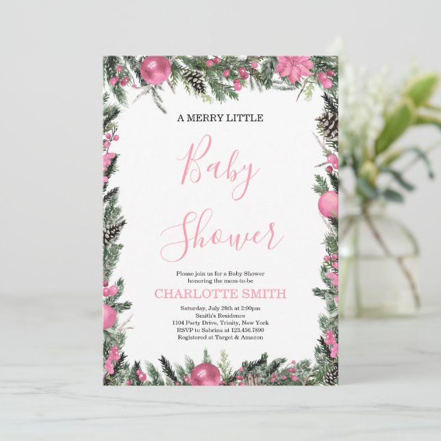It's a Girl Christmas Baby Shower Invitation (Standing Front)
