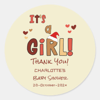 It's a Girl! Christmas Santa Hat Baby Shower Classic Round Sticker
