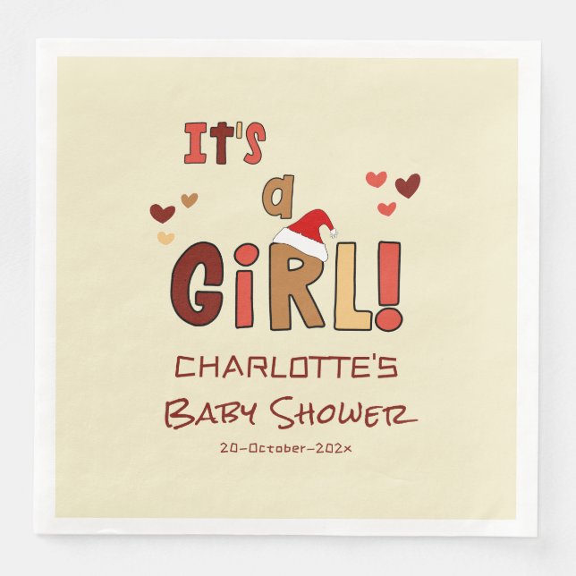 It's a Girl! Christmas Santa Hat Baby Shower Napkin (Front)