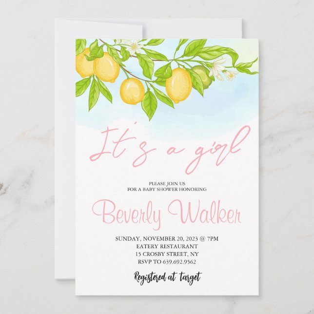 It's a Girl citrus Lemons Baby shower girl Invitation (Front)