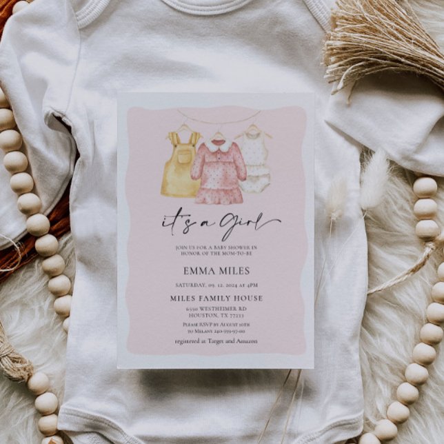 It's a Girl Clothes Baby Shower Invitation (Creator Uploaded)